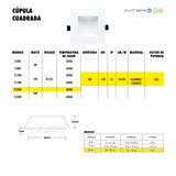 Cupula Empotrada Cuadrada 20W Calida 10 Piezas - Interled Mexico